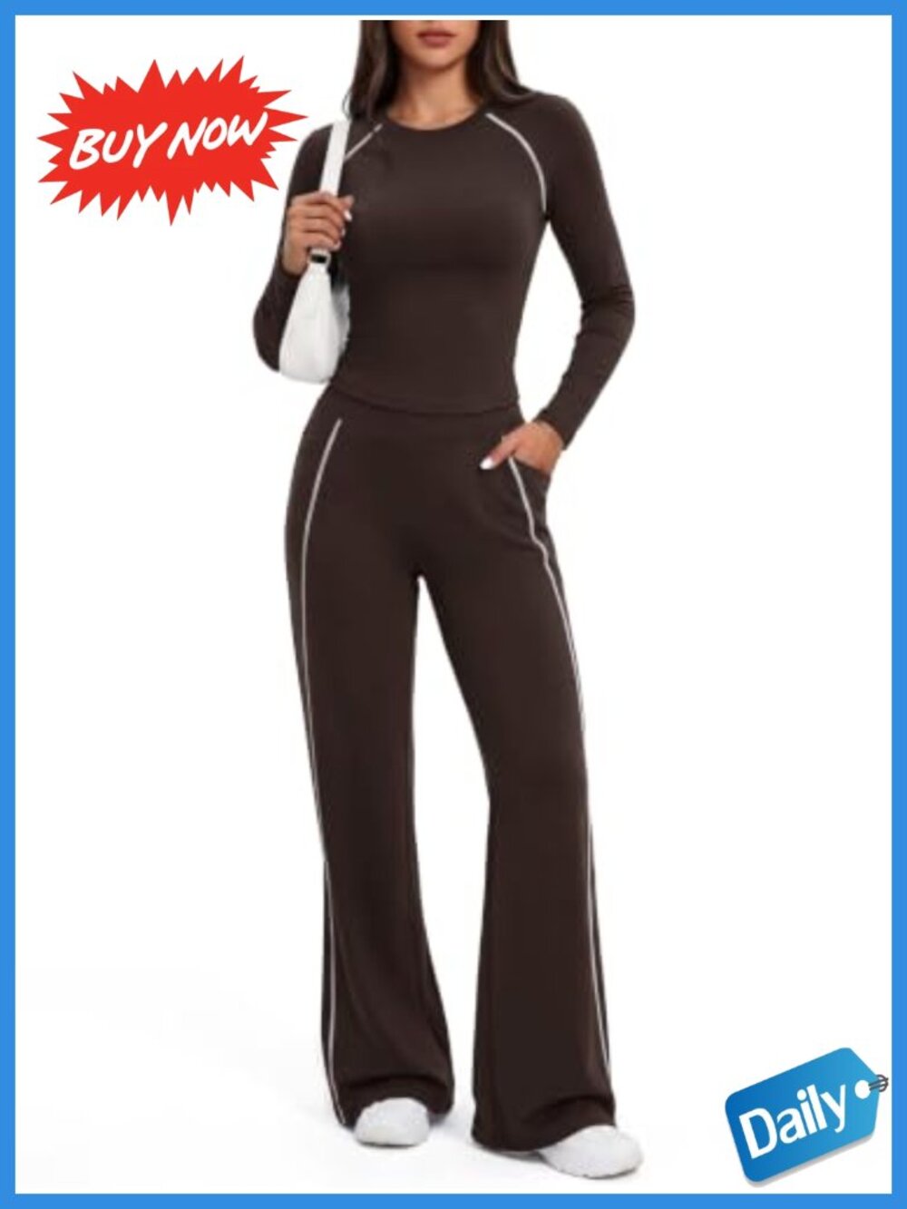 Women's 2 Piece Set Long Sleeve Top High Waist Flare Pants Polyester Spandex